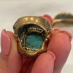 Barse Artisan Crafted Turquoise Gemstone Ring and Cuff Bracelet